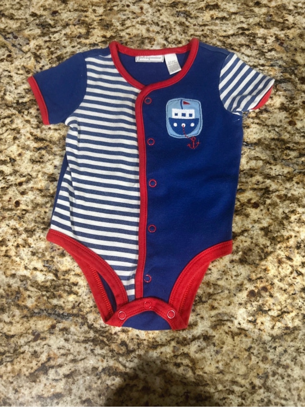 First Impressions Navy and Red Nautical Stripe Baby Bodysuit
